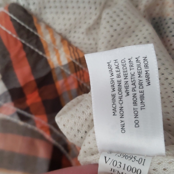 Old Navy plaid swim shorts tan, orange, brown. Pockets, built in brief. Size XXL - Picture 7 of 9